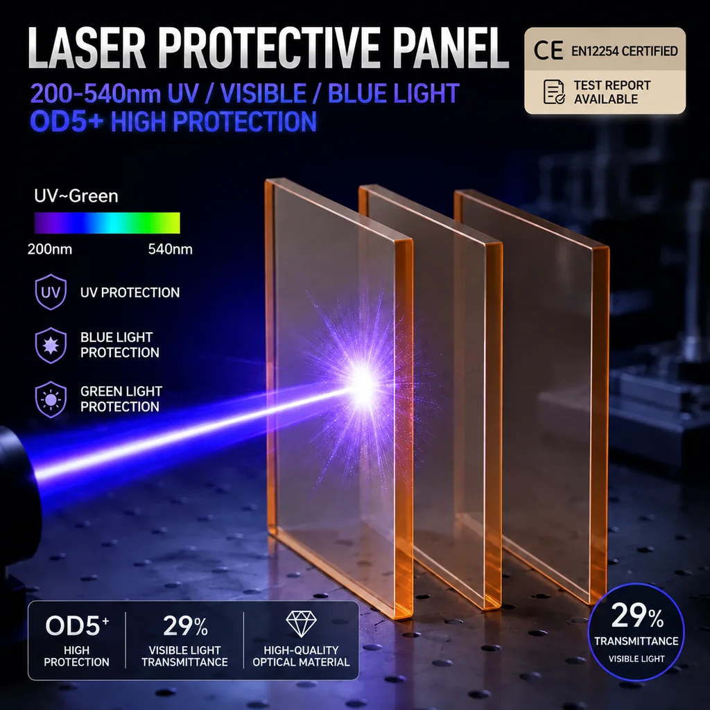 DMK UV/Green/Blue Laser Protective Plate 200-540nm OD4 Level CE Certified 9000-11000nm CO2 Safety Filter Panel Custom Sizing