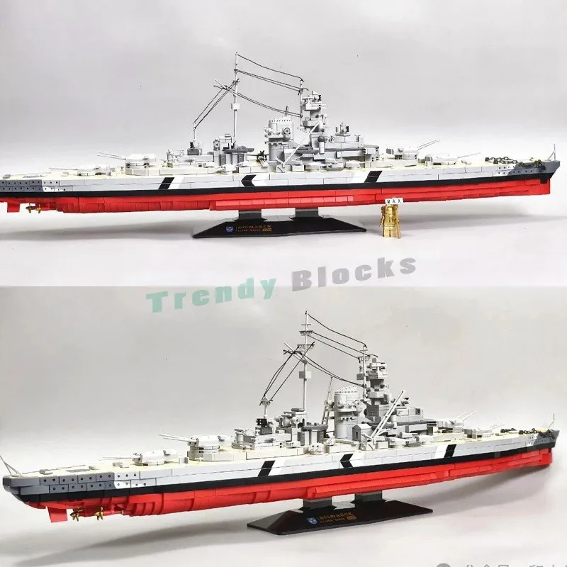 2686 قطعة KMS Bismarck سفينة حربية اللبنات الحرب العالمية الثانية 83.5 سنتيمتر نموذج طويل مع حامل اللعب هدايا للأولاد