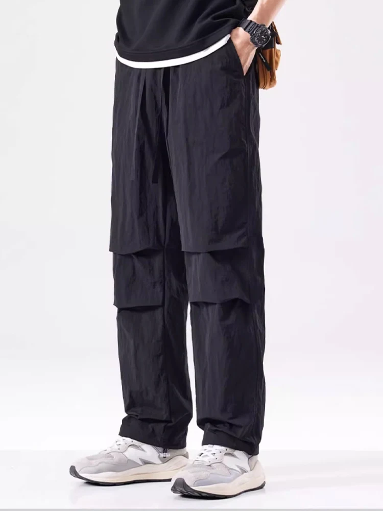 

American Sle Casual Workwear Pants Men's Loose Fit Qui Dry Color Paratrooper Pants Dstring Long Trousers