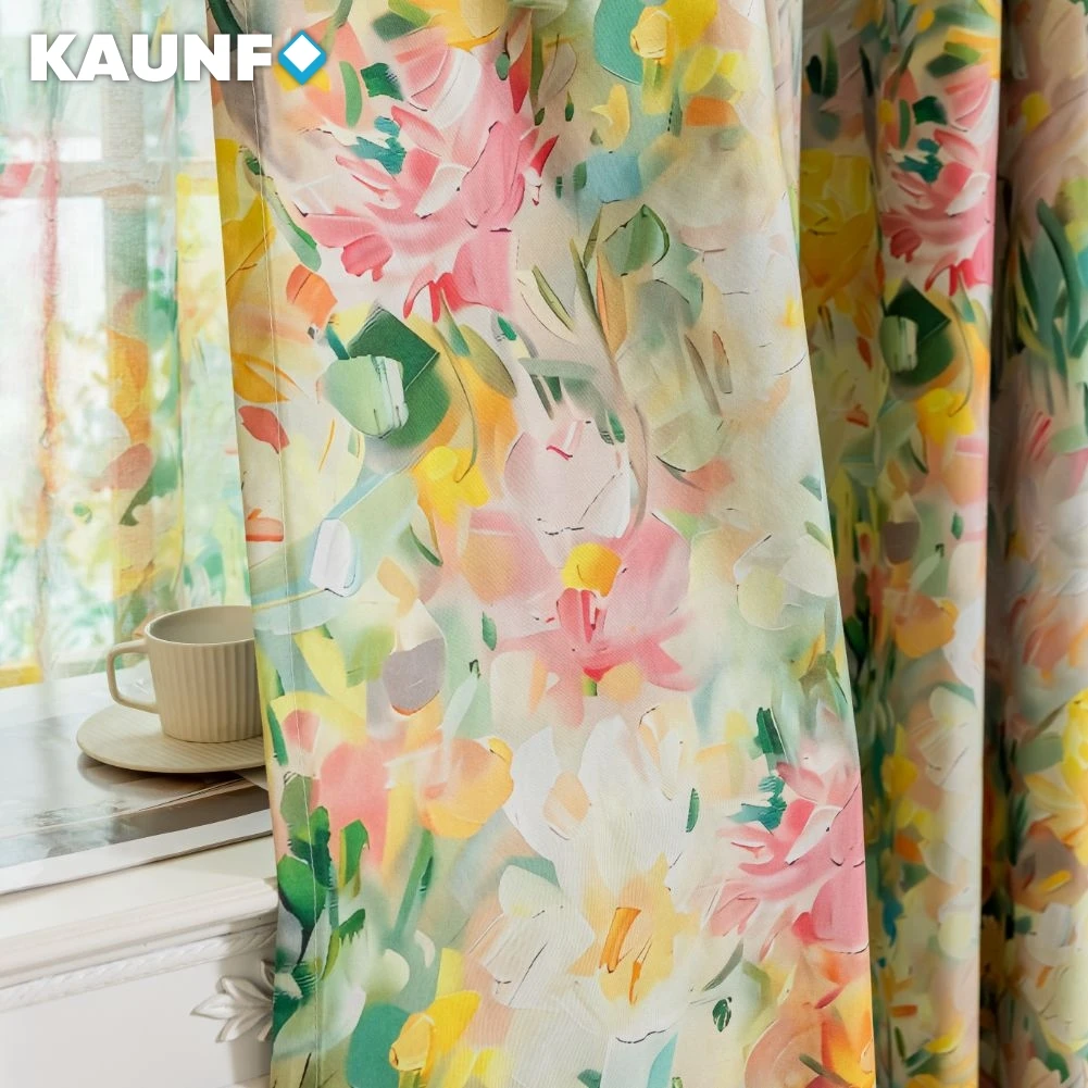 Modern Printed Curtains for Living Room Bedroom Flower Oil Painting Fabric Fresh Pastoral Style 100% Blackout Curtain 1 PC