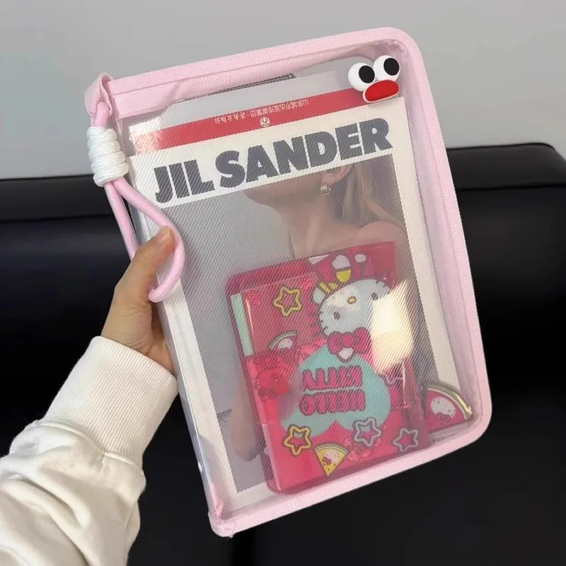 Macaron Transparent Large Capacity A4 File Bag Student Handheld Thickened Waterproof Storage Bag For Textbook Zipper Style