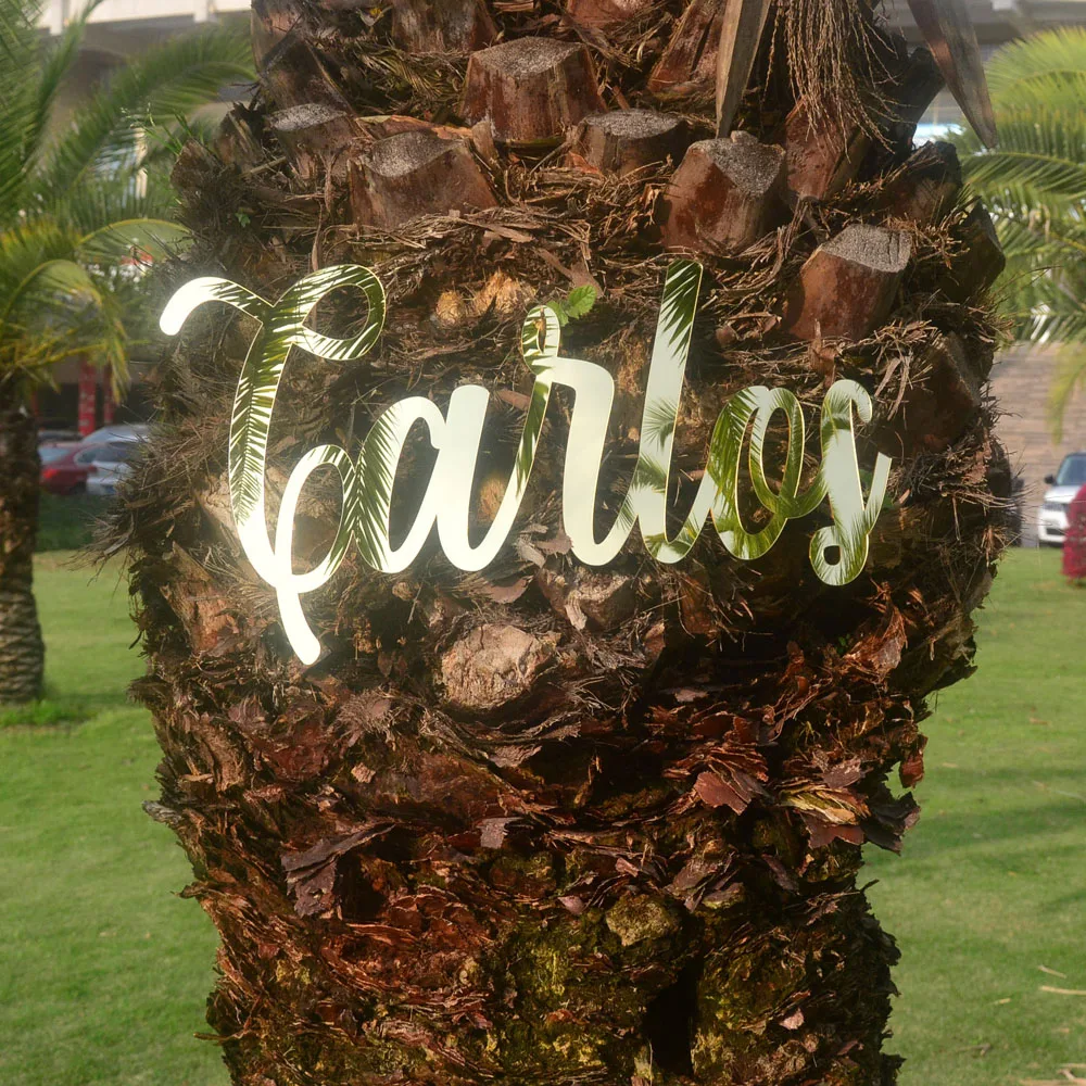 علامة اسم أكريليك مخصصة لحفل الزفاف ، اختر خطك ، علامة ذهبية مرآة ، سرير حضانة الطفل ، ديكور منزلي خشبي #5