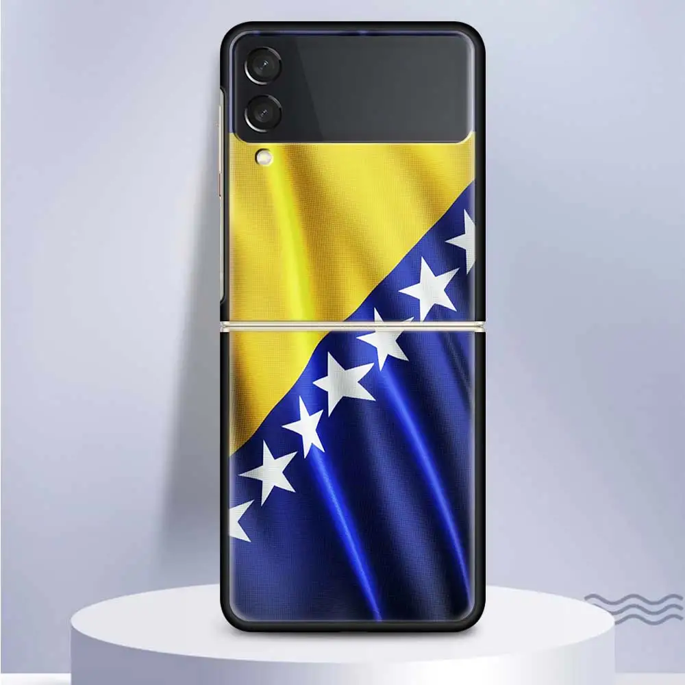 Bosnia And Herzegovina Flag For Samsung Galaxy Z Flip 6 5 4 3 5G Phone Case Black Hard Cover ZFlip 6 5 4 3 Shockproof Bumper Coq