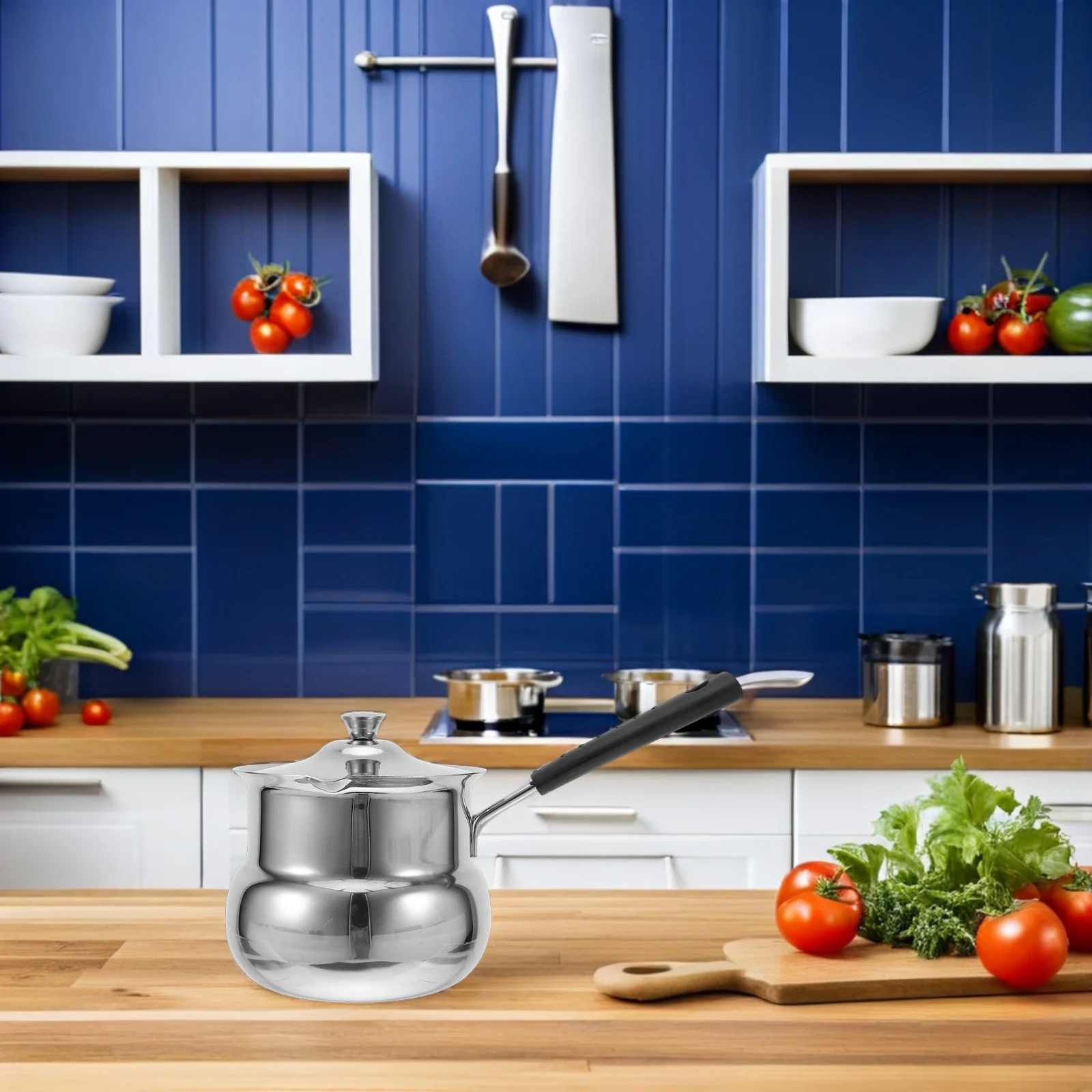 

Stainless Steel Hand Drip Coffee Pot 300Ml Silver Side Handle Turkish Greek Milk Warmer Stovetop Brew Pot For Tea Soup Chocolate