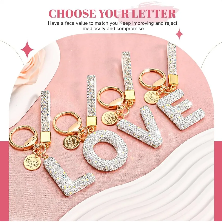 Anfangsbuchstaben-Schlüsselanhänger für Frauen und Mädchen, süßer Bling-Schlüsselanhänger für Autoschlüssel-Zubehör, Schlüsselband und Rucksack, perfektes Geschenk