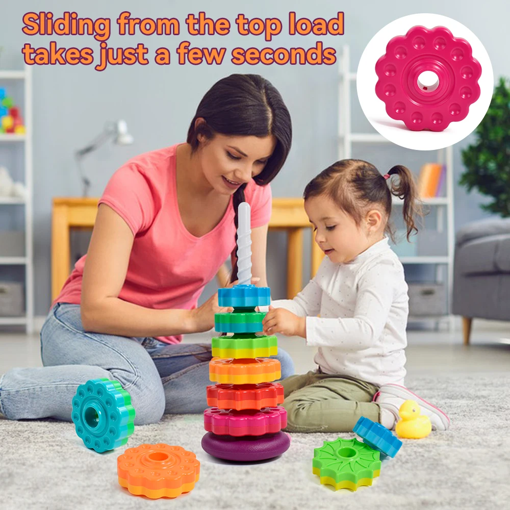 Baby Rotating Rainbow Tower Montessori Baby Stacking Puzzle Toys Safety Early Educational Toy Safety Colored Children\'s Toys