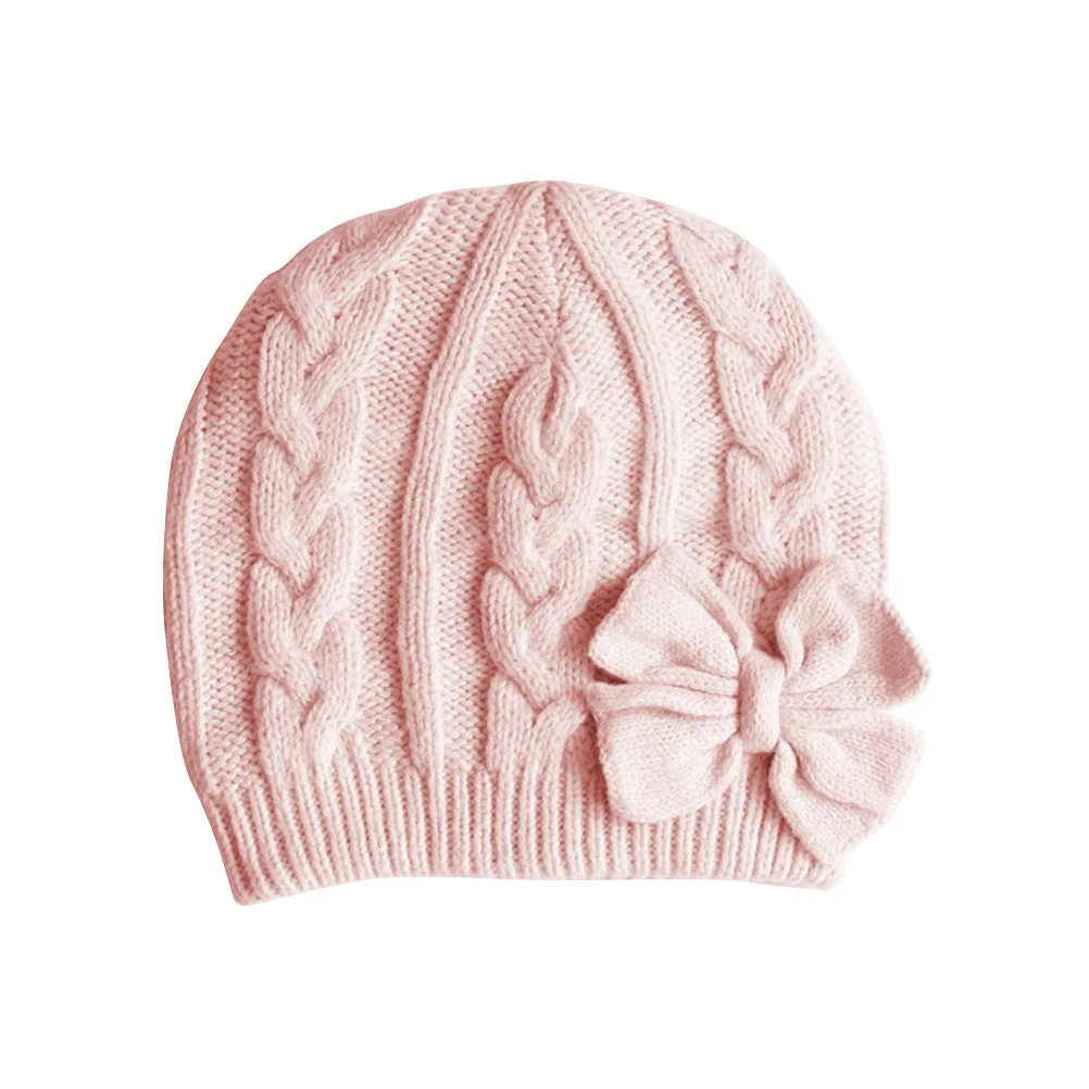 

Baby Bowknot Knitted Hat Pink Toddler Autumn Winter Girls Child Photo Props Gifts Baby Shower Present Soft Comfortable Washable