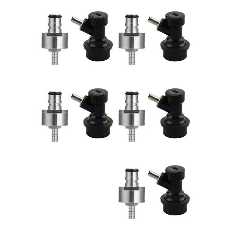 AA94-5X Beer Brewing Carbonation Cap With 5/16Inch Barb Ball Lock Disconnect Set,Fit Cola Soda Beer Most Of Drink PET Bottles