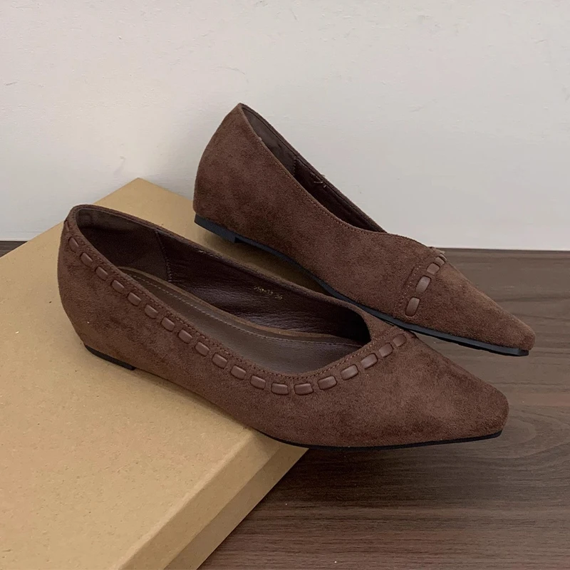 

Elegant Women's Flats Shoes Pointed Toe Suede Fad Loafers Shoes Dress Luxury Party Shallow Shoes 2025 Autumn New Mujer Zapatos
