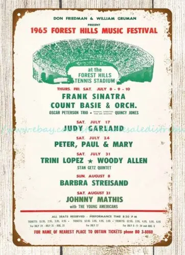 1965 Judy Garland, Frank Sinatra Forest Hills Music Festival concert metal tin