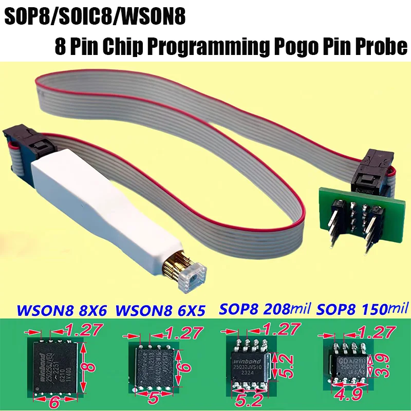 

1PCS 1.27mm Pitch Spring Test Probe Cable SOP8 SOIC8 WSON8 For Flash EEPROM IC Chip Burning Download Programmer