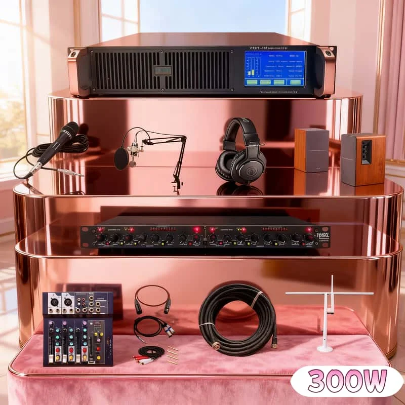 

YXHT-300W FM Transmitter Complete Broadcast Kit with Antenna & Cable - Touchscreen, School Use, Top CD Sound, Smart Fan Cooling