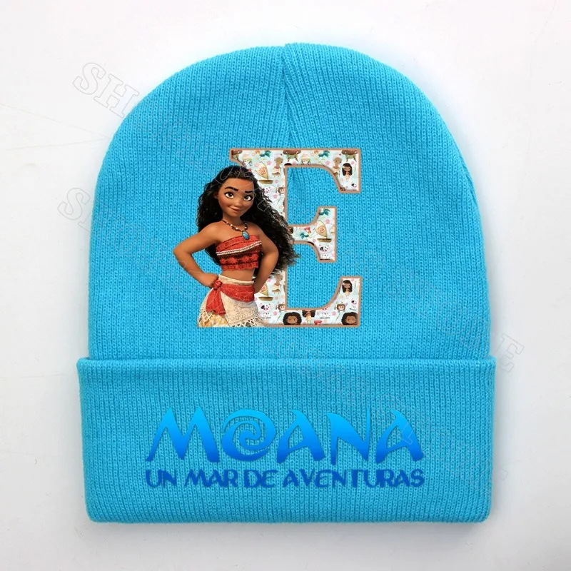 Moana 2 Kids Winter Hats Cute Beanies Disney Knitted Hats Letters A-Z Graphic Print Caps Warm Comfortable Birthday Party Gifts