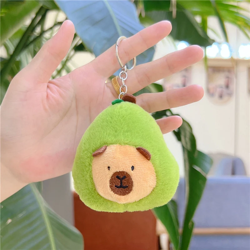 Peluche Carino di Capibara con Avocado, Portachiavi Cartone Animato, Ciondolo Morbido per Zaino, Bambola di Peluche Kawaii Dopamine, Decorazione Accogliente, Regalo per Adolescenti
