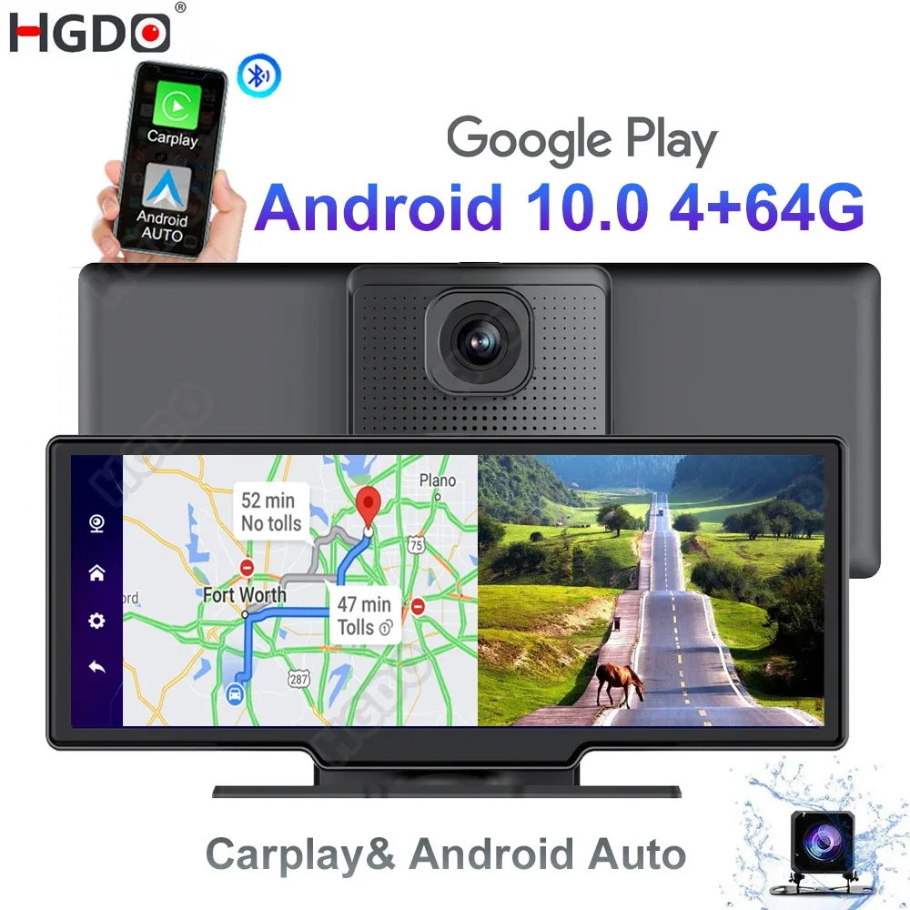 HGDO 4K Carplay Dash Cam 8Core Android 10 4G Auto Car DVR 4+64G Rear View Mirror Video Recorder GPS Navigation WIFI ADAS Camera