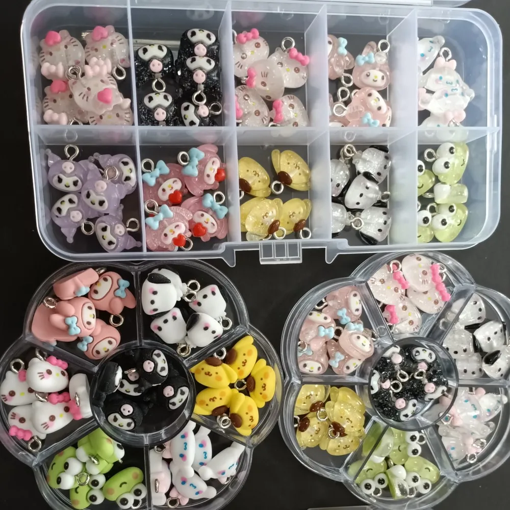 30/35/50/70pcs Lovely Kuromi Melody Nail Charms 3D Kawaii Cute Sanrio Anime Cinnamoroll/Hello Kitty Flatback Nail Art Decoration