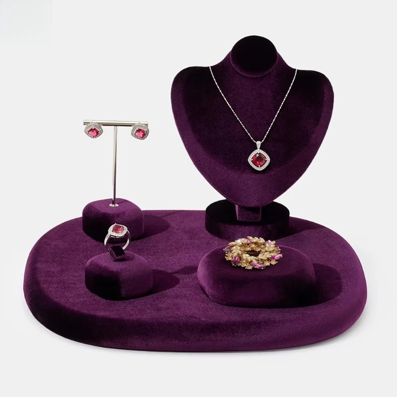 Custom Luxury Velvet Earrings Ring Necklace Bracelet Holder Jewelry Display Stand Tray