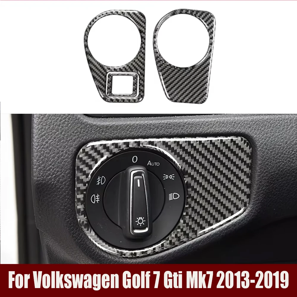 Carbon Fiber Auto Headlight Switch Decoration Frame Cover Trim Sticker for Volkswagen Golf 7 Gti Mk7 2013-2019 Car Accessories