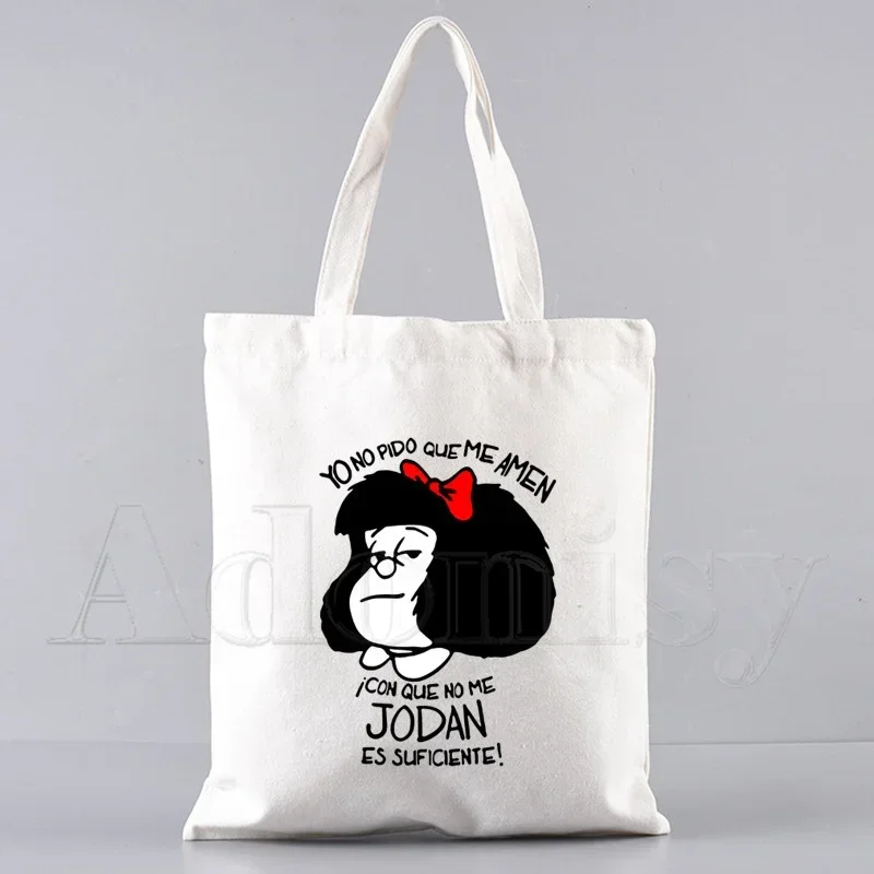 Mafalda 90s Cartoon Harajuku Shoulder Tote Bag for Women Handbags Eco Reusable Shopping Bag Vintage Bags