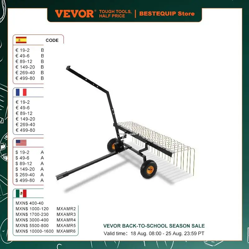 

VEVOR Tow Behind Dethatcher 60in Tow Dethatcher with 24 Steel Tines Lawn Dethatcher Rake for ATV or Mower Tow Behind Lawn Rake