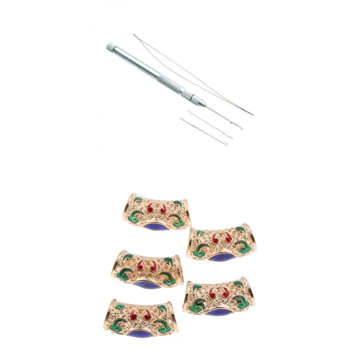 Hair Braid Ring Tube Set Rhinestone Aluminum Beads Extension Loop Hook Needle for DIY Styling Decoration