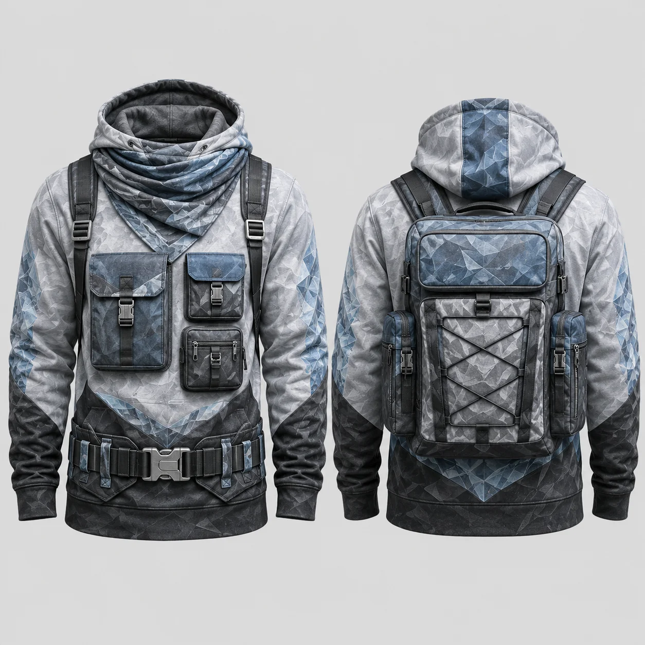 Tactical Explorer Hoodie Men White Gray Blue 3D Sublimation Flat Print Pullover Sweatshirt Outdoor Techwear