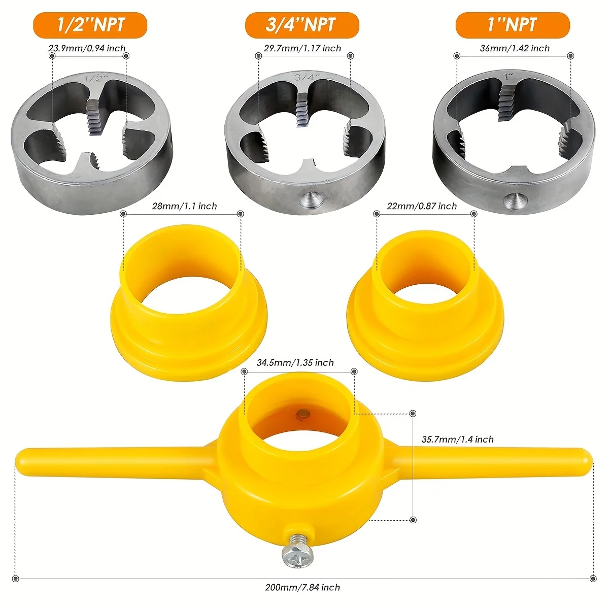 6-teiliges PVC-Rohrgewindeschneidwerkzeug-Set, Gewindeschneidwerkzeug, Rohrgewindeschneidset mit 1/2, 3/4, 1 Zoll Gewindeschneidköpfen, wiederverwendbar – Detail 7