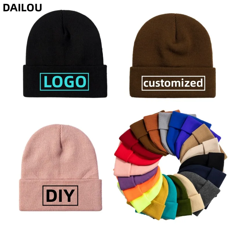 Knitted Hat Custom Logo Men's And Women's Fluorescent Casual Warm Hat Autumn And Winter Gift Design DIY Adult Warm Hat WinterHat