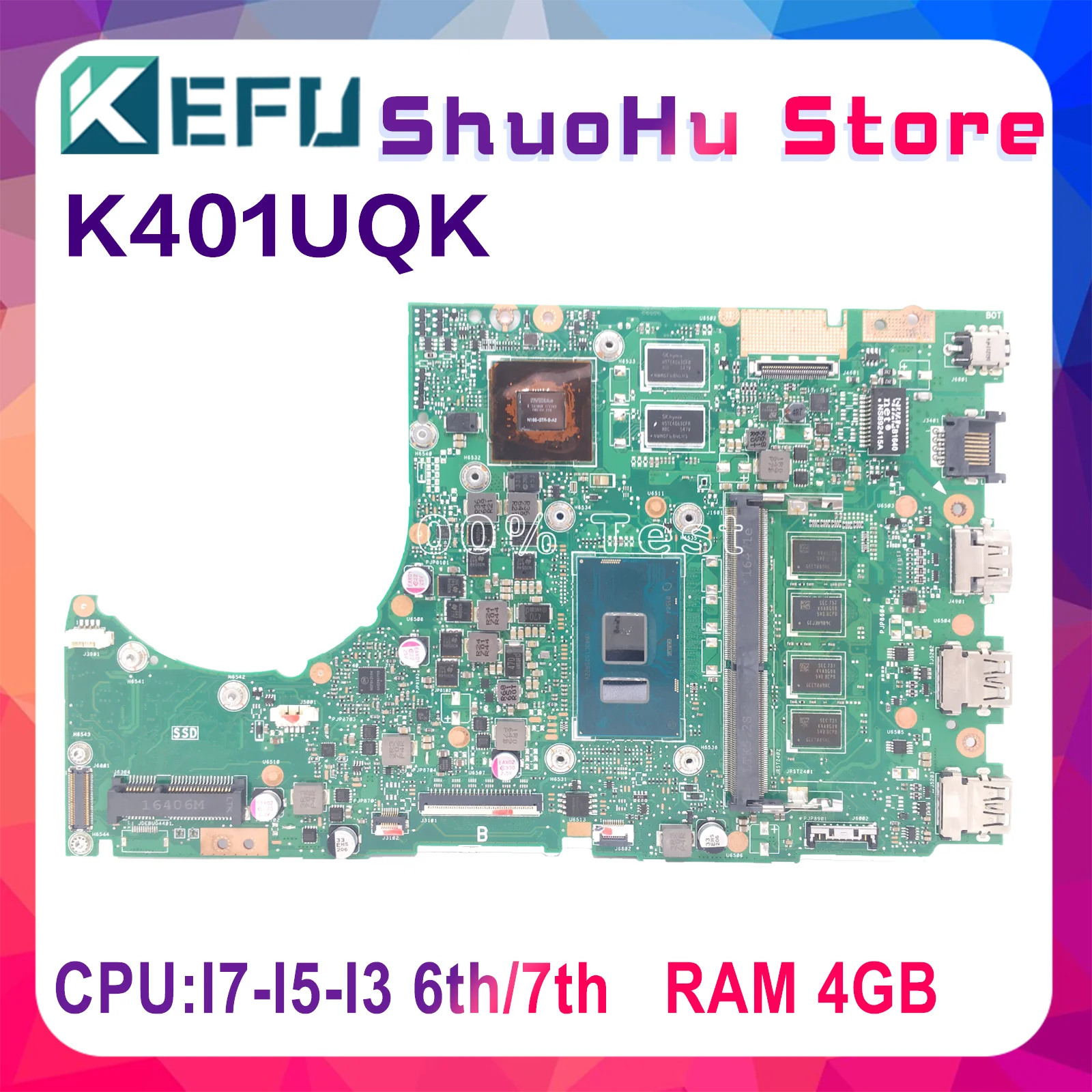 K401UB Mainboard For ASUS U4000 K401UQK K401U K401UQ Laptop Motherboard I7-6500U I5-6200U I3-6100U I7-7500U I5-7200U 4GB-RAM