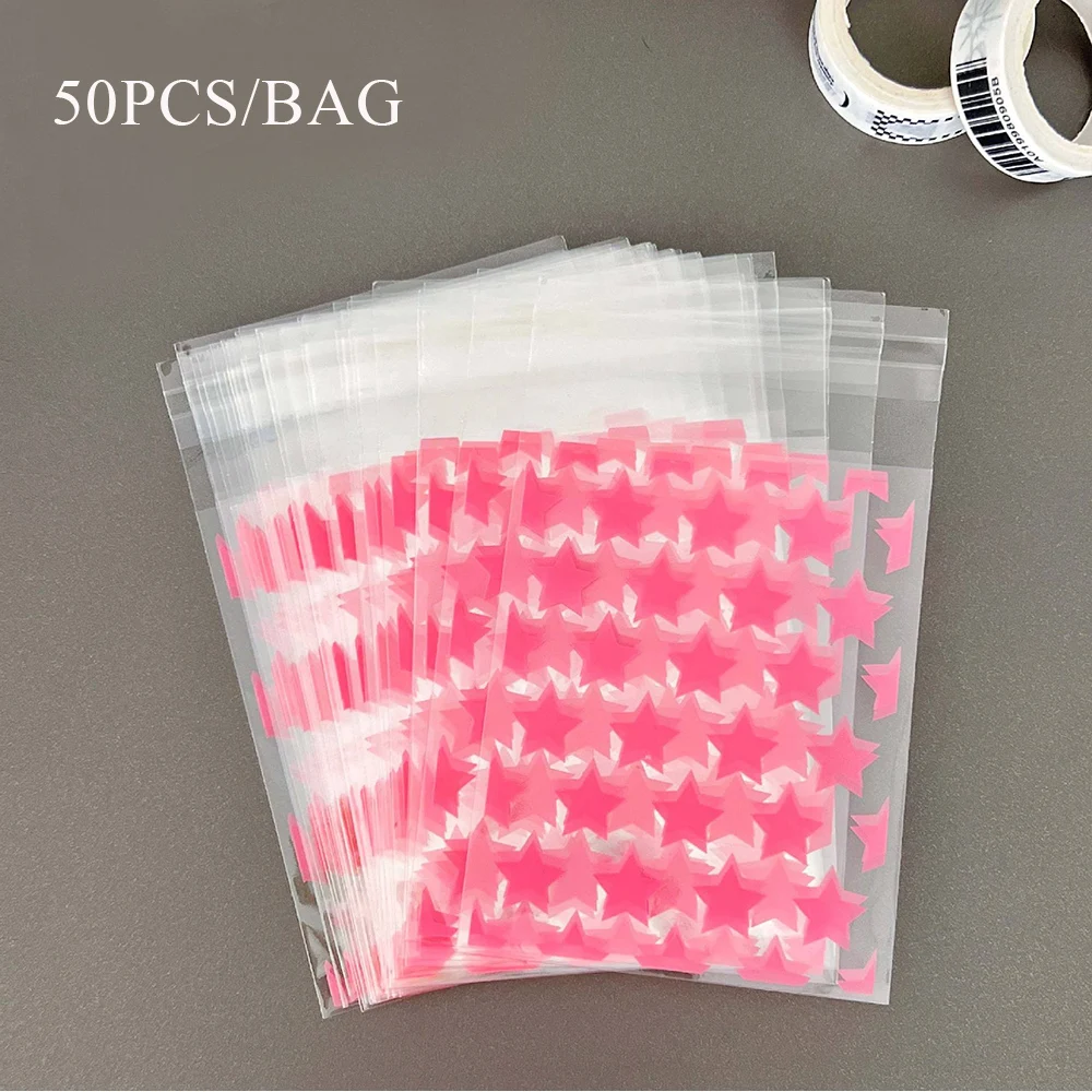 50PCS Star Dot Printed Self Adhesive Plastic Bag Photocard Holder Cover Gift Packaging Bag Transparent Cookie Storage Bag