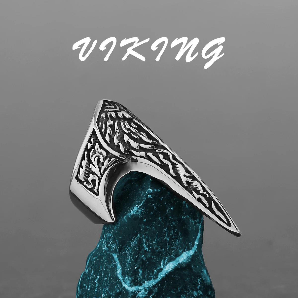 Viking Vintage Creative Design Pointed Finger Ring Men's Stainless Steel Rune Amulet Punk Hip Hop Party Club Jewelry Gift