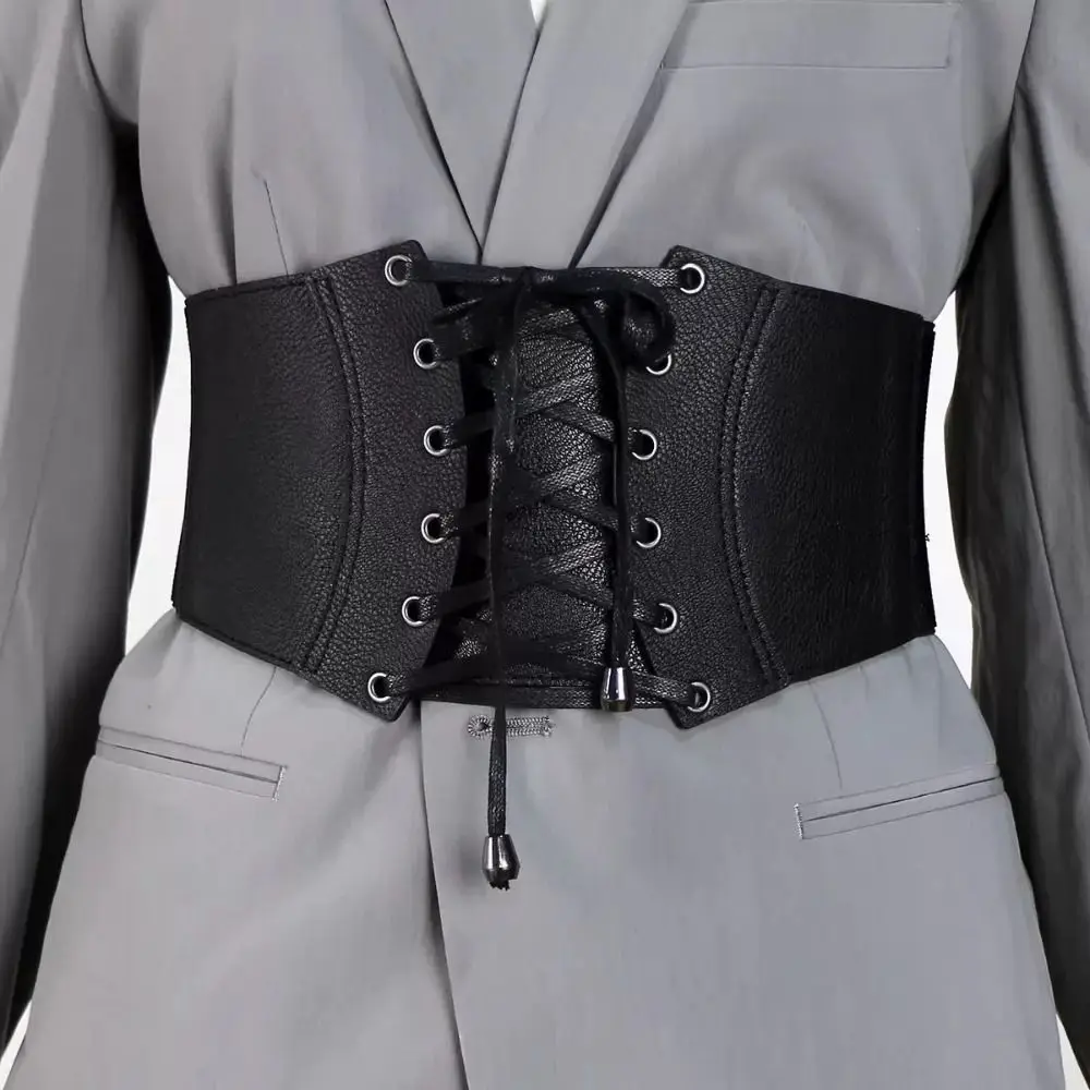 

Fashion Spicy Girl PU Leather Corset Solid Color Elastic Wide Belt Waistband Slimming Western Cowboy Belt Girl