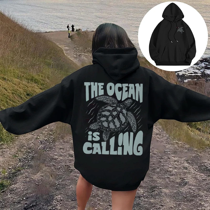 The Ocean Is Calling Vintage Sea Turtle Print Hoodies For Ocean Lovers Men Women Gift Fun Animal Girls Spring Fashion Hoodie