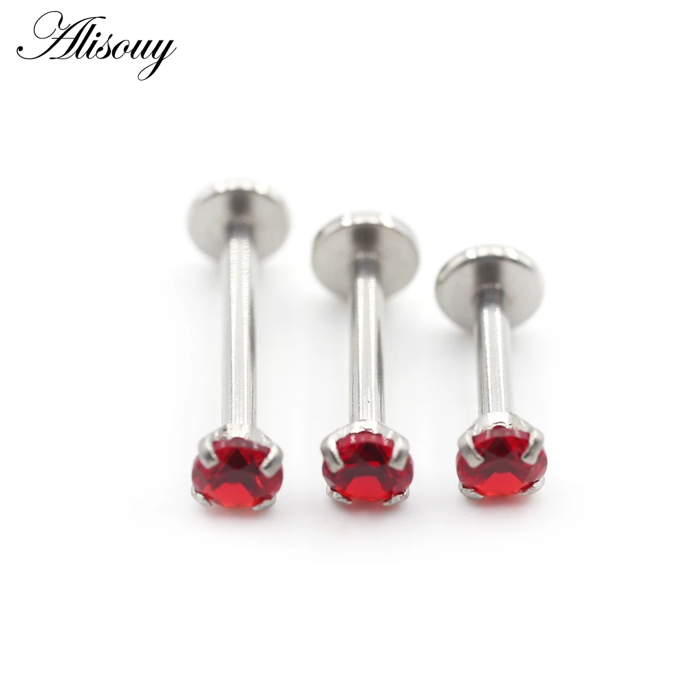 Alisouy 1PC Stainless Steel Internally Threaded Round Zircon Lip Labret Rings Ear Tragus Cartilage Helix Piercing Body Jewelry