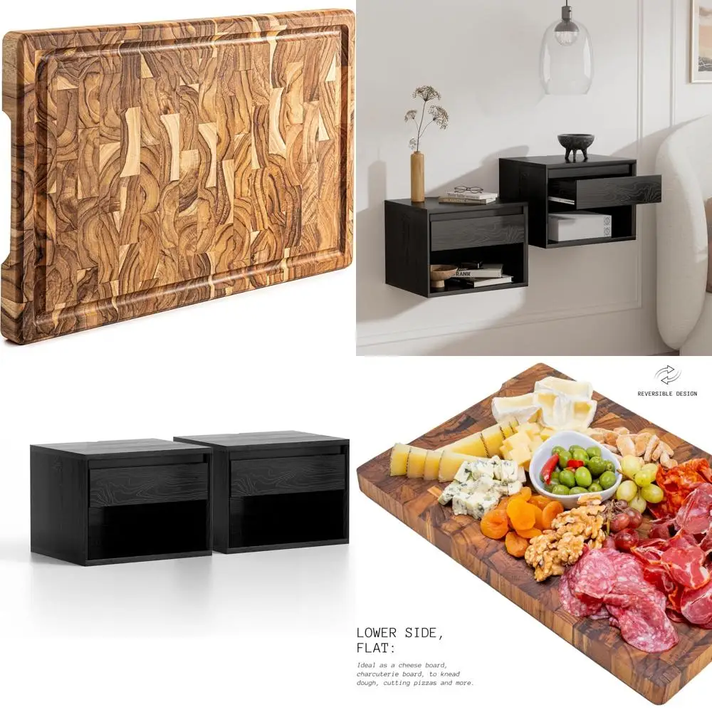 

Large Thick XL Teak Wood End Grain Cutting Board 17.5x12x1.5 with Juice Groove for Kitchen Use