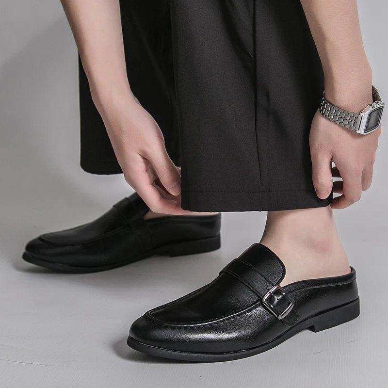 Plus Size 45 46 Summer Mules Backless Casual Shoes Loafers Slip On Half Slippers for Man Leather Sneakers Slides Sandals 2026