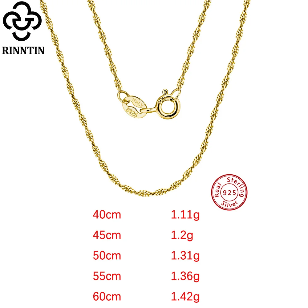 Rinntin Rose Gold 925 Sterling Silver 1.5mm Twisted Singapore Rope Chain Diamond-cut Thin Basic Necklace for Women Jewelry SC02