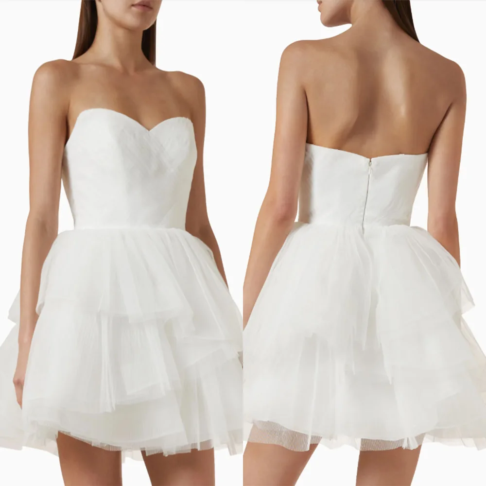 

High Quality Customized Sweetheart Above Knee Zipper Sleeveless White Wedding Party Luxury Evening Dress فساتين حفلات Robe Prom
