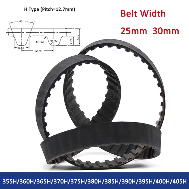 

1PC H Type Timing Belt 355H/360H/365H/370H/375H/380H/385H/390H/395H/400H/405H Width 25/30mm Black Rubber Closed Synchronous Belt