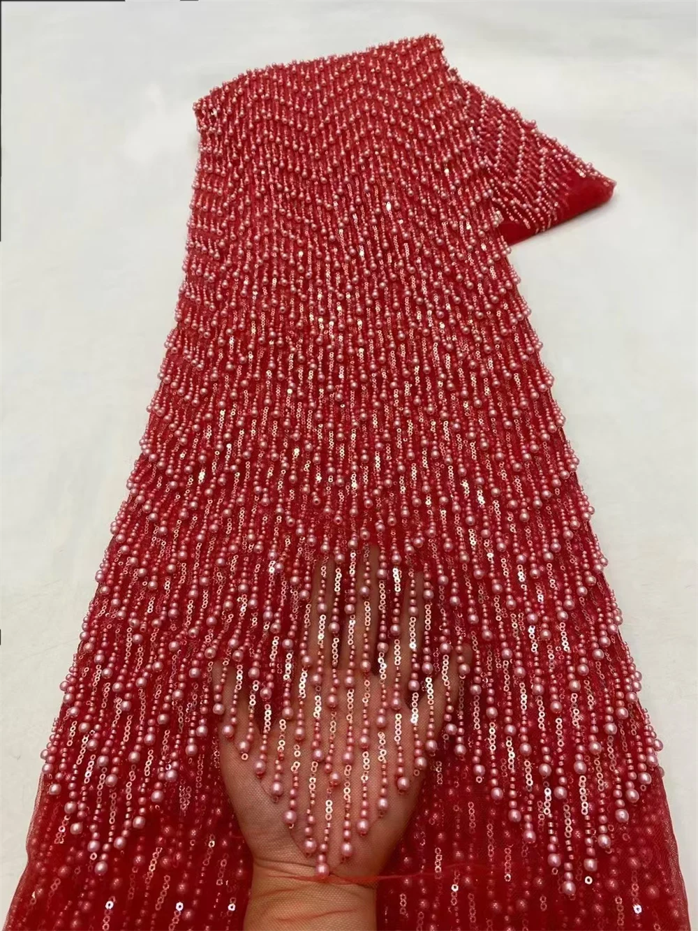 White African Heavy Beaded Lace Fabric 2024 High Quality 5 Yards Nigerian Sequins Groom Fabric Material For Wedding Party Dress