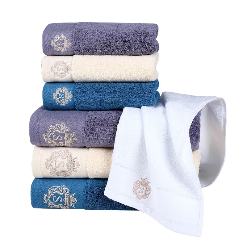 

1/2/3Pcs Luxury Embroidered Cotton Bath Towels Sets Bathroom Gift For Adults Absorbent Large Home Hotel White Gray Beach Towels