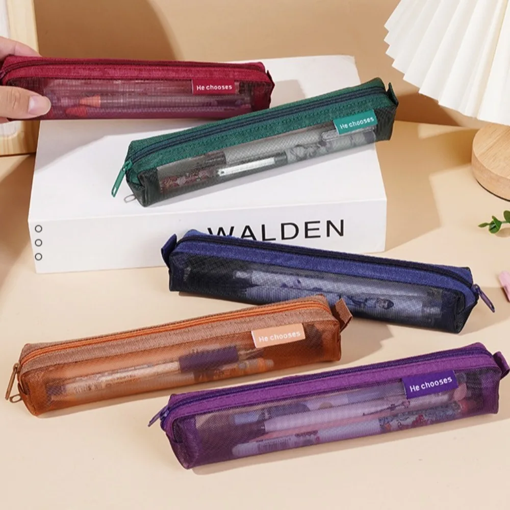 Девичий марлевый чехол для ручек, нейлоновая сетка, мини-прозрачный чехол для ручек, повседневный чехол для хранения канцелярских принадлежностей с высоким уровнем внешнего вида, школьный чехол