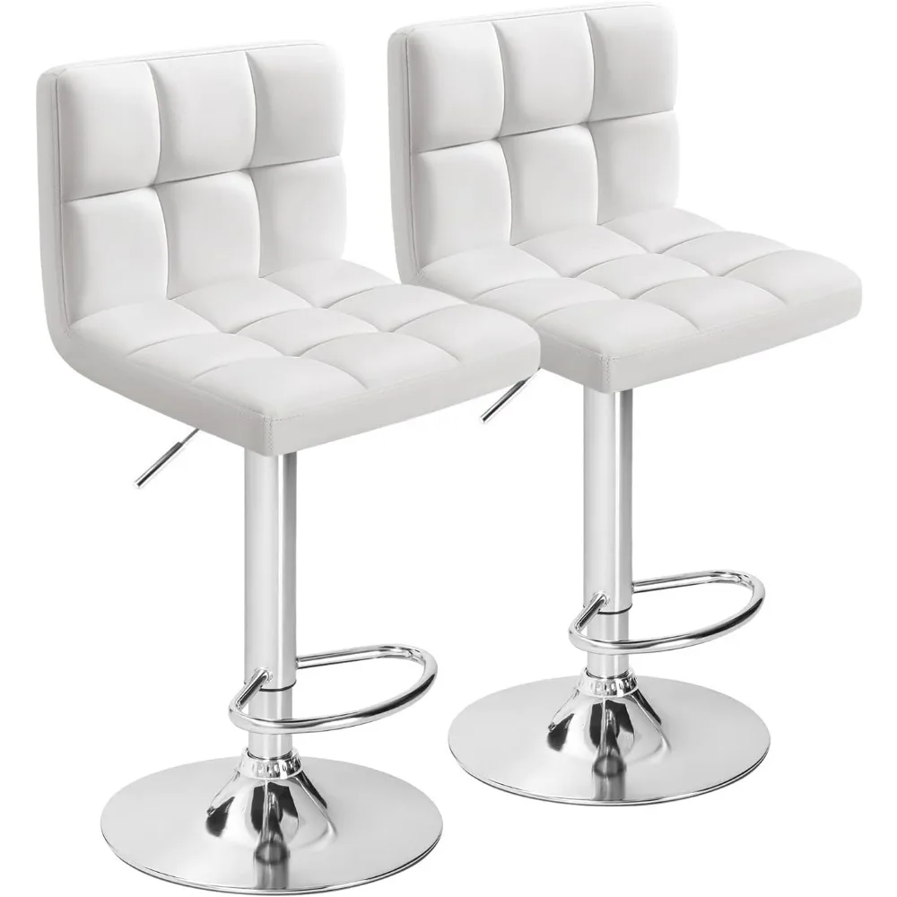 Furmax Bar Stools Modern Pu Leather Swivel Adjustable Hydraulic Bar Stool Square Counter Height Stool Set of 2 (White)