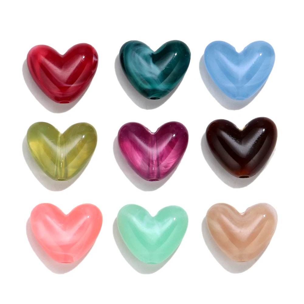 Colorful  Acrylic Love Heart Shape Charm Beads For Diy Necklace Bracelets Marking Resin Geometric Beaded Jewelry Accessory