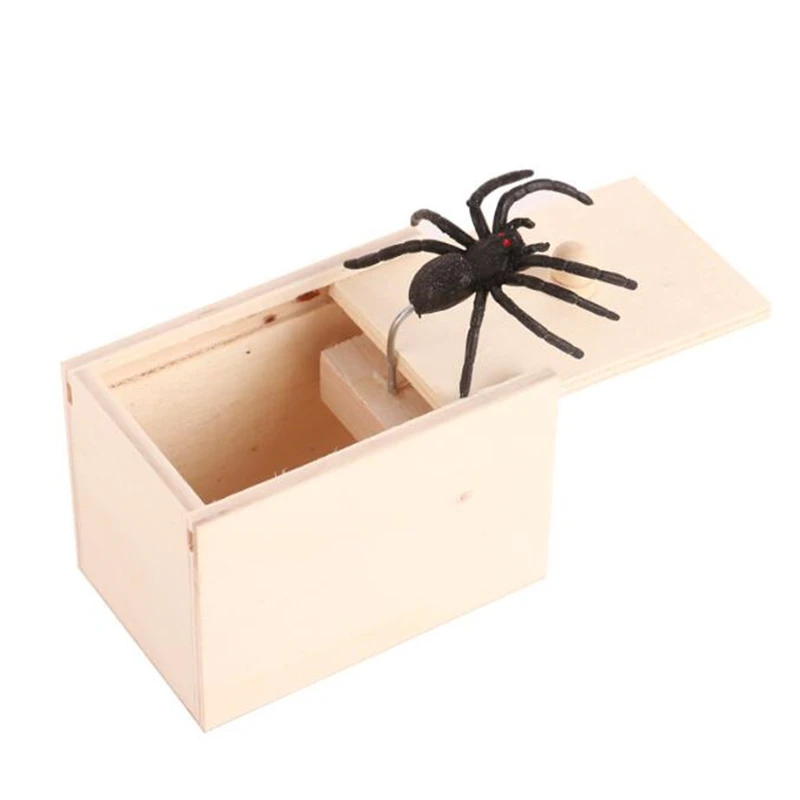 Scherzo di legno trucco scherzo pratico Home Office spaventare Toy Box Gag Spider Kid genitori amico divertente gioco scherzo regalo scatola sorprendente