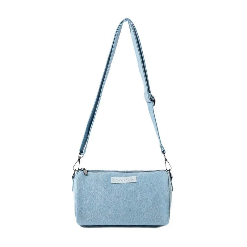 Japanese Style Cylindrical Light Blue Denim Crossbody Bag Spring Summer One Shoulder Armpit Small Bags for Femele Bolsa Feminina