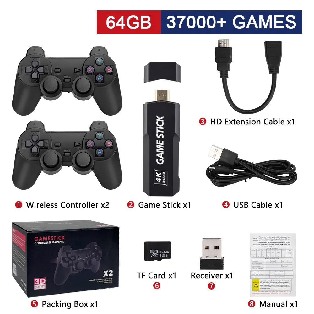 Video Game Sticks M8 Console 2.4G Dual Wireless Controller 4K 10000 Games Game Stick 64GB Retro Game for Xmas Christmas Gift