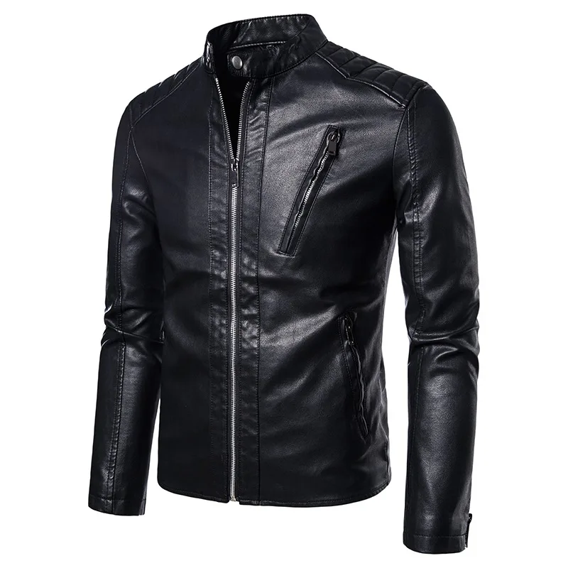 

Men's Standing Collar Leather Jacket Slim Motorcycle Cycling Suit Spring Autumn Outerwear High Quality Male Fashion Jacket