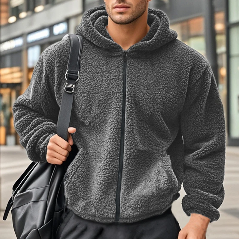 2024 Men\'s Double-Sided Arctic Fleece Loose Hooded Zip Sweater Jacket