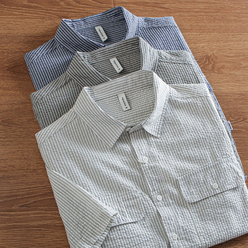 

Loose Fit Summer Men's ort Sve Bubble irt Thin Qui Dry Breathable Outdoor Workwear Casual irt Pure Color arp Collar